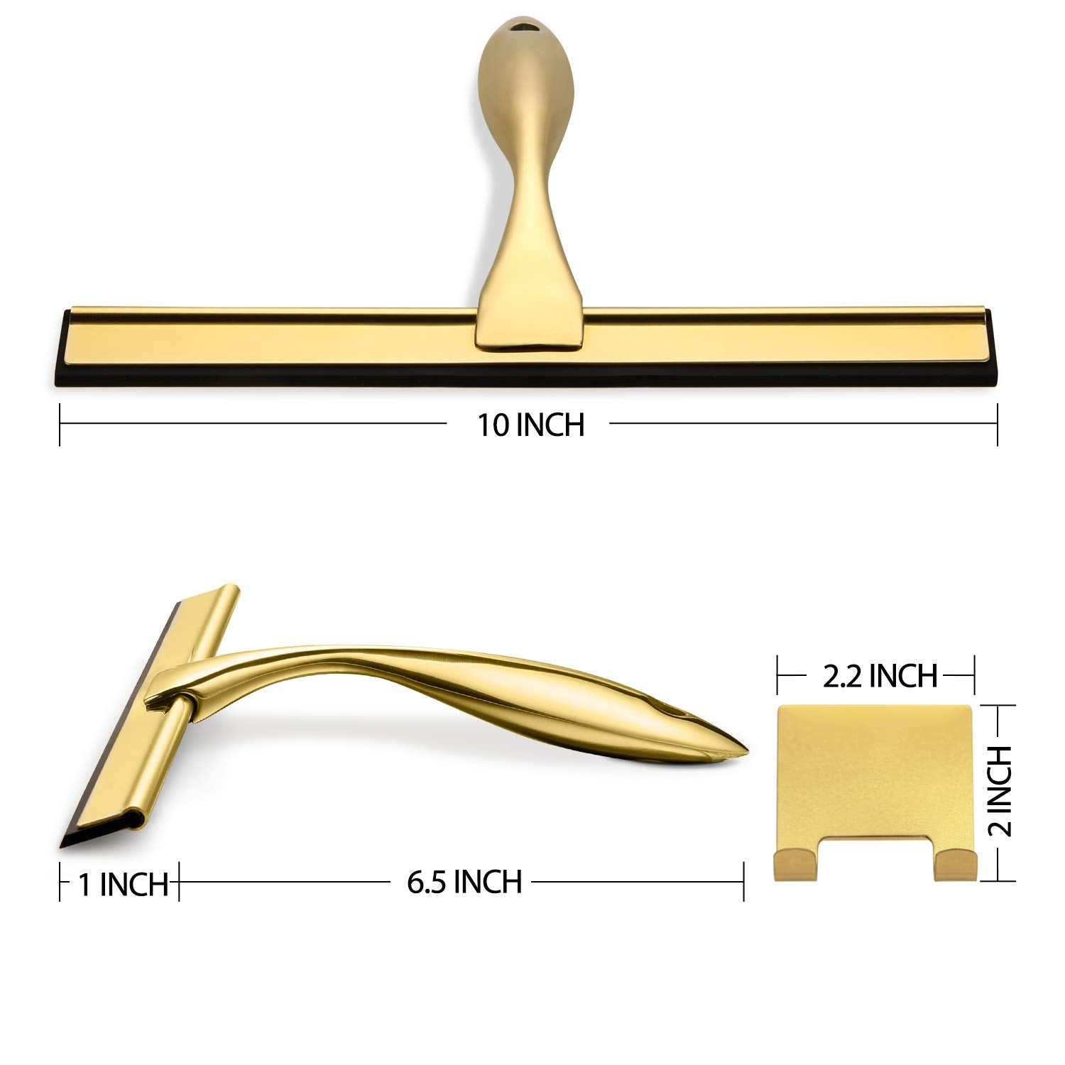 HIWARE All-Purpose Shower Squeegee for Shower Doors  Bathroom  Window and Car Glass - Brass  Stainless Steel  10 Inches